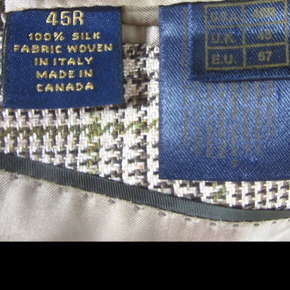 Brooks Brothers Madison 45R Beige Houndstooth 100% Silk LS Sport Coat Blazer - Picture 4 of 16